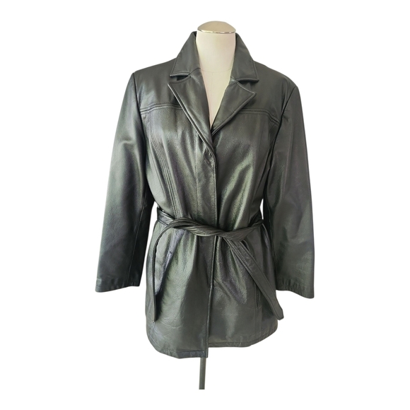 modern essentials Jackets & Blazers - Modern Essentials Black Faux Leather Belted Jacket – Size Medium, Minimalist